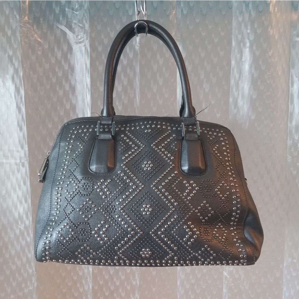Charming Charlie Gray Faux Leather Handbag Rhinestones Purse